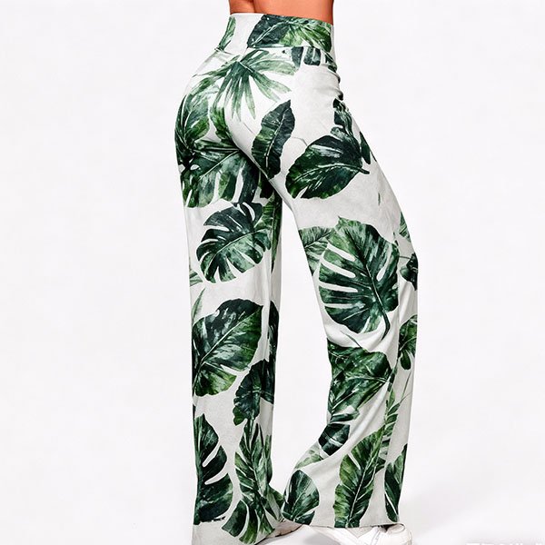 Green casual wide-leg flared pants