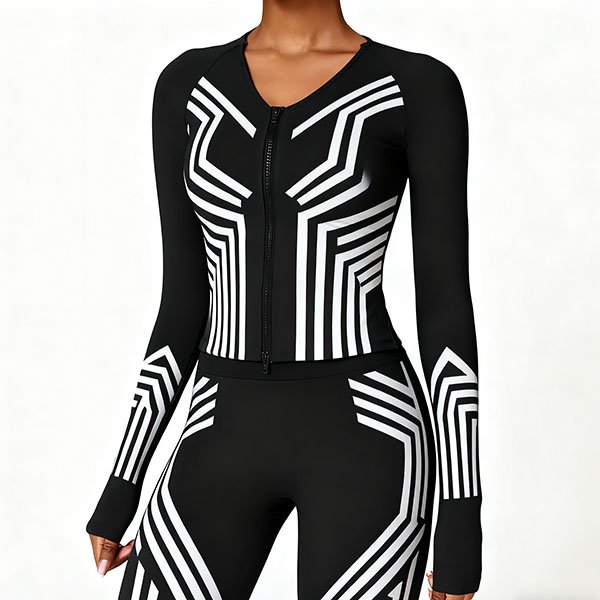 Winter black and white striped slim-fit base coat