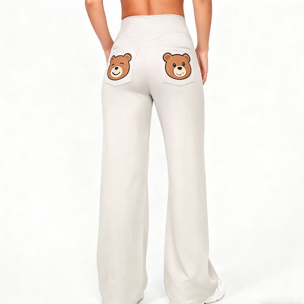 Bear Pattern Casual Flared Wide-Leg Pants