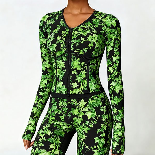 Green patterned slim-fit base layer jacket